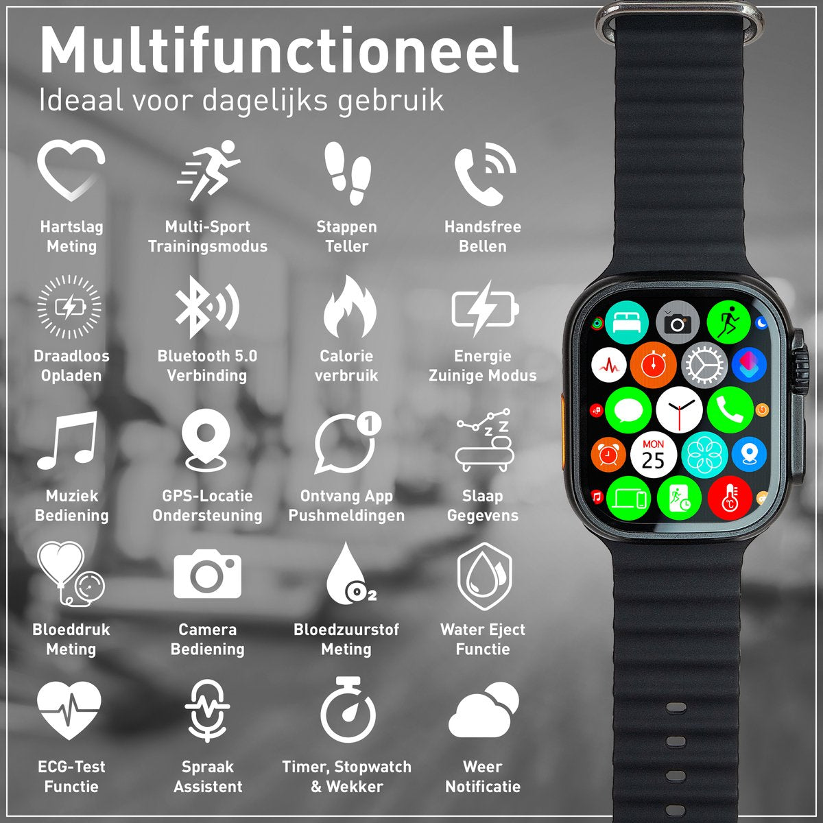 Techancy Smartwatch - Bluetooth - Lange Batterijduur - Slaaptracker - Heren & Dames - Zwart
