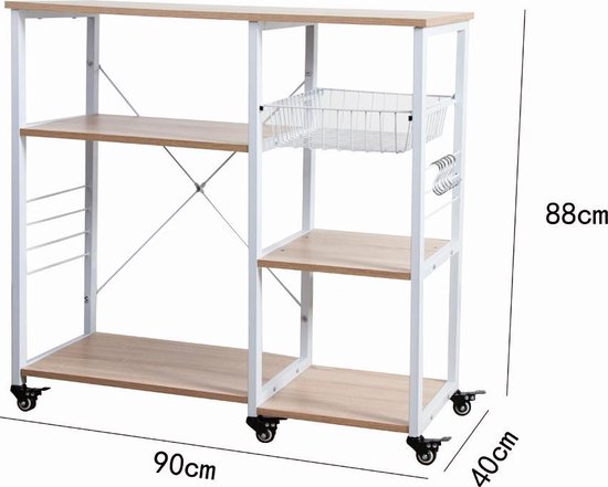 VDD Industrial Vintage Design - Serveerwagen - Wit - 90x40x88cm