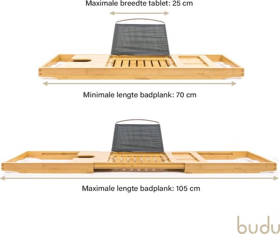 Budu Badplank Bamboe - Badplank voor in bad - Verstelbaar badrek - Houten badplank - Badrekje - Badplank hout - 70-105 cm
