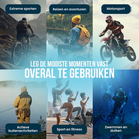Strex Action Camera 5K 50MP WiFi - Onderwatercamera 30M Waterdicht - Met Touchscreen en Microfoon - Inclusief Accessoires - Actie Camera 60FPS