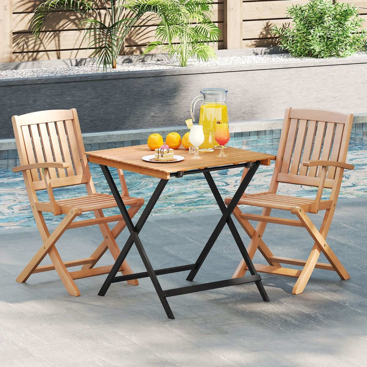 Coast Opklapbare Bijzettafel - X-vormig frame - Acaciahout - Naturel en zwart - 70 x 70 x 73 cm
