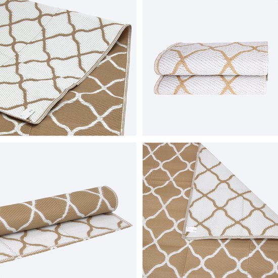 LifeGoods Buitenkleed - 274x350CM - Vloerkleed - Tuintapijt - Buitentapijt - Omkeerbaar - Incl. Draagtas - Met Patroon - Beige/Wit