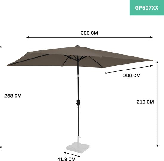VONROC Premium Parasol Rapallo 200x300cm – Duurzame parasol - Kantelbaar – UV werend doek - Taupe – Incl. beschermhoes