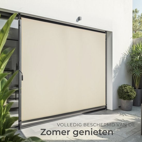 tectake® Klemluifel Taija met Handslinger - 200 x 310 cm - Zonwering - Verticaal Zonnescherm - Ondoorzichtig Rolgordijn Buiten - In Hoogte Verstelbare Luifel voor Terra en Tuin - Snel te Monteren Balkonscherm - Beige