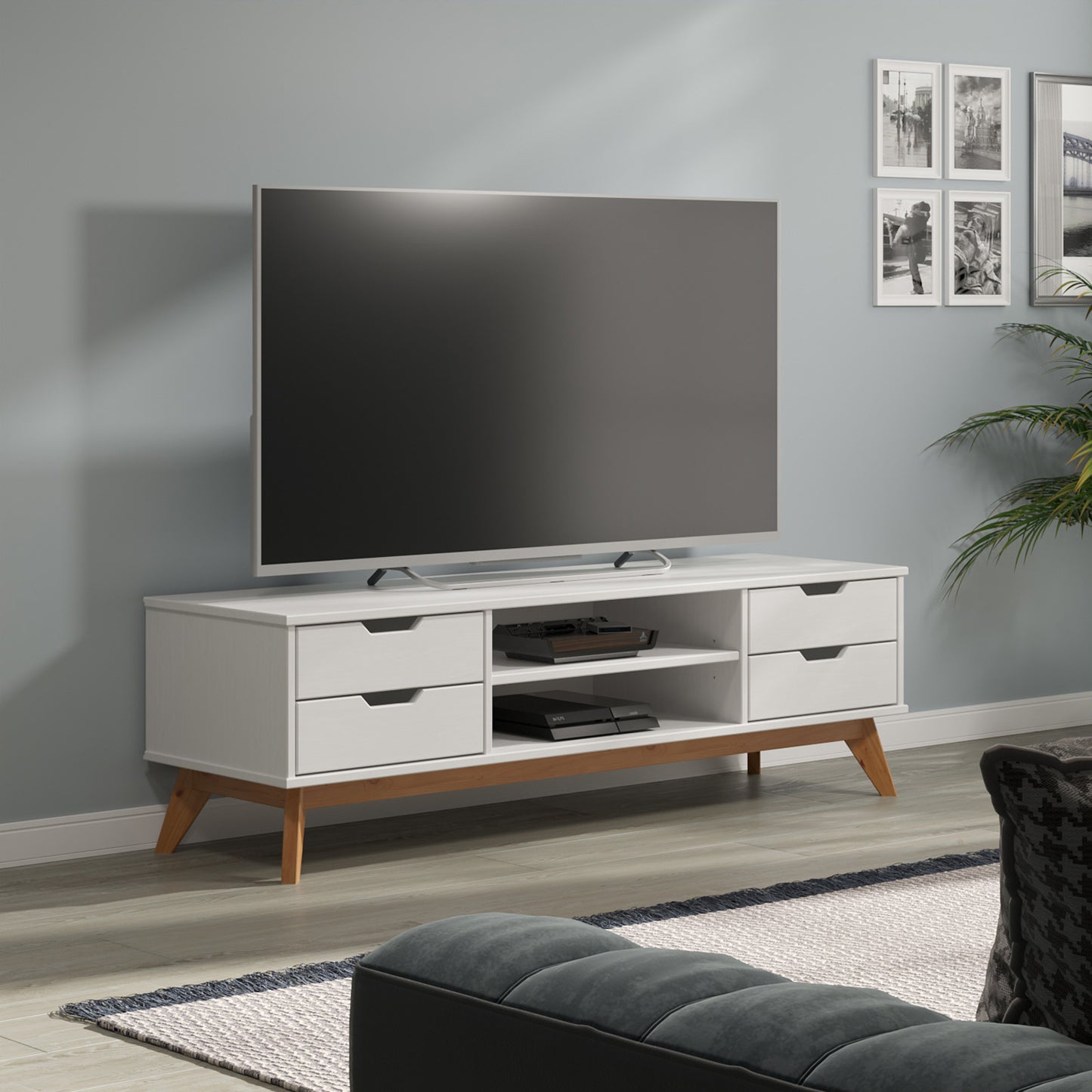Borneo TV Meubel - Grenen FSC® gecertificeerd - 140x42x40 Wit