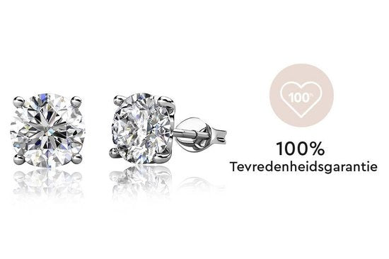 Yolora Dames Oorbellen - Ronde Kalpa Camaka Kristallen - Zilverkleurig - 18K Witgoud Verguld - Vrouwen Oorknoppen Zilver - Oorknopjes - Sieraden - Luxe Giftbox - Geschenkdoos - Cadeau doos - Exclusieve Geschenkverpakking - Mooie Cadeauverpakking