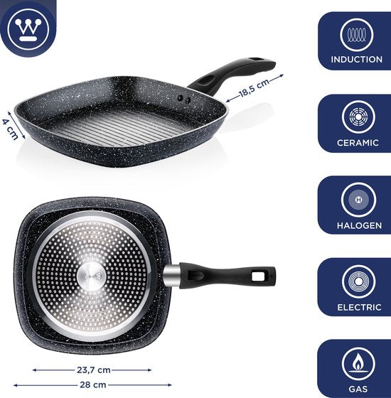 Westinghouse Grillpan – Ø 28 cm – Inductie – PFOA-vrij – Black Marble