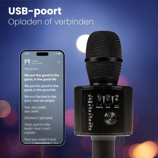 Auronic Karaoke Microfoon - Voor Kinderen en Volwassenen - Bluetooth - Draadloos - met Speaker - Zwart
