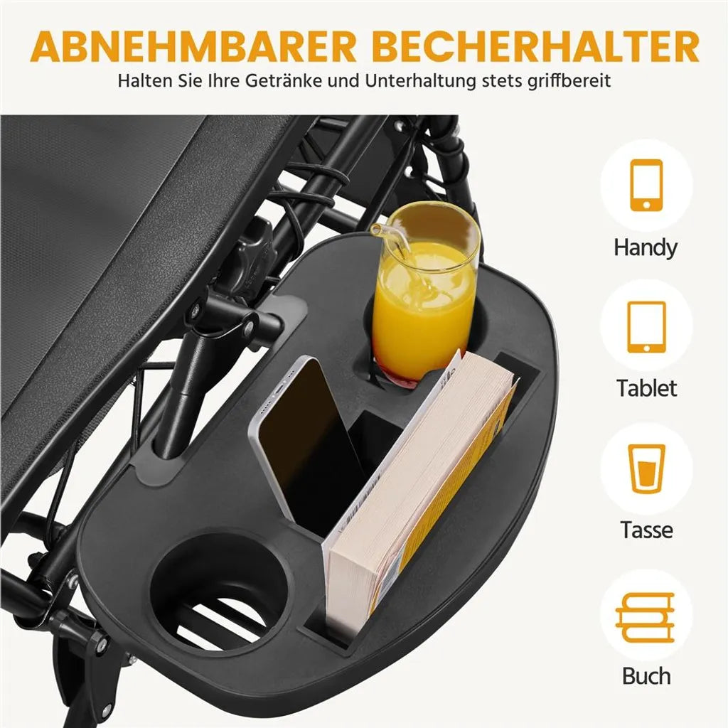Yaheetech Zero Gravity Stoelen Set van 2 – Donkergrijs – Opvouwbare Ligstoelen 166 × 63,5 × 67 cm met Hoofdkussen en Bekerhouder