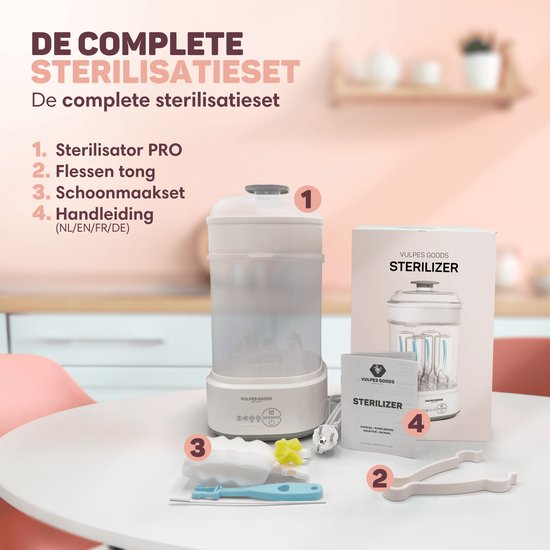 Vulpes Goods® - Flessen Sterilisator - 5-in-1 Functie - Met Droogfunctie & Warmhoudstand - Voor Babyflessen & Borstkolven - BPA-vrij - Kunststof & Wit