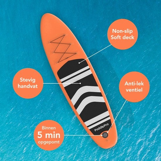 LifeGoods SUP Board - met Zitje - Opblaasbaar Paddle Board - Complete Set - Max. 135KG - 320x81cm - Oranje