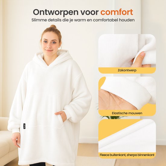 GoLiving Fleece Deken met Mouwen - Hoodie Deken - Plaid - Snuggle Hoodie - Fleece Cape - Wit