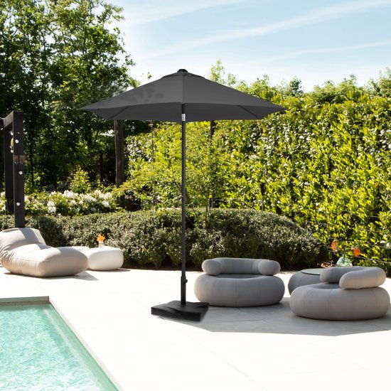 VONROC Premium Parasol Torbole – Ø200cm - Duurzame stokparasol – UV werend doek - Grijs – Incl. beschermhoes