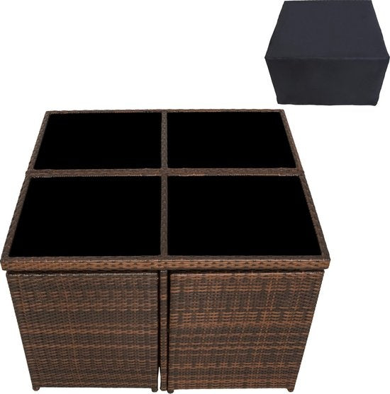 tectake - Wicker tuinset zitgroep Manhatten - incl. beschermhoes - zwart/bruin- 403845