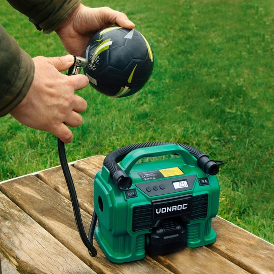 VONROC Accu compressor VPower 20V - 20V accu & 12V aansluiting - Incl. accessoires en 4.0Ah accu