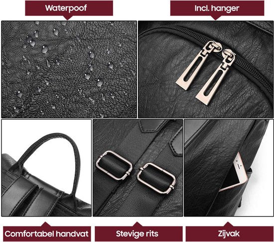Anti-diefstal rugzak - Rugtas dames - Waterdicht - Klein - Anti-theft backpack - Rug-, Schouder-, Handtas in één - zacht PU-leer - incl. verstelbare riem – Glennoo