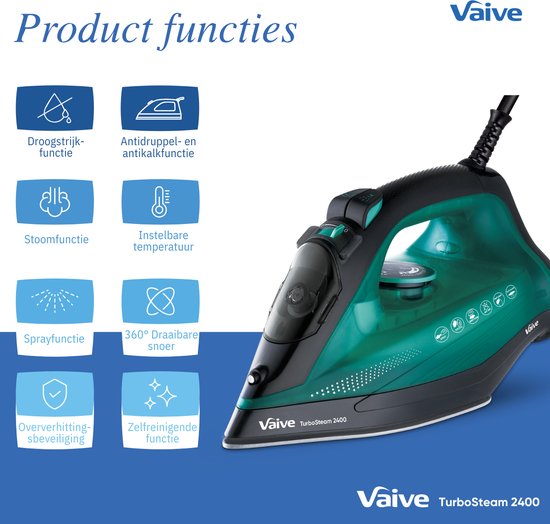 VAIVE TurboSteam 2400 Strijkijzer - Stoomstrijkijzer - Iron - stoomstrijkijzers - 2400W - 320 ML Watertank - Stoomstootfunctie