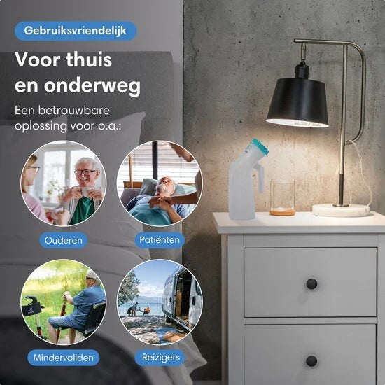 Safe Life Urinoir Voor Mannen – Voorzien Van Fluorescerende Schroefdop En Ergonomische Handgreep En Brede Opening – Voor Thuis En Onderweg – Transparant En Wit Plastic – Eén Liter