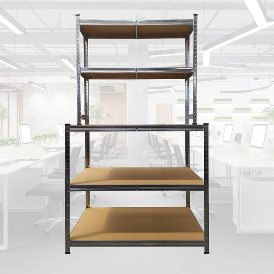BRASQ Robuuste Werkbank RVS - Werktafel met 5 MDF-Planken - 120x60x180cm - Draagkracht Max. 550 KG