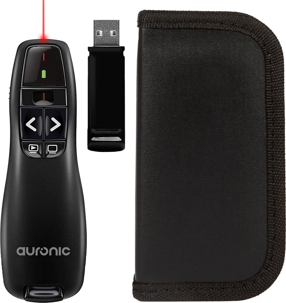 Auronic Presenter - Draadloos - Laser Pointer - Presentatie Klikker - 20 Meter - Incl. Hoes - Zwart