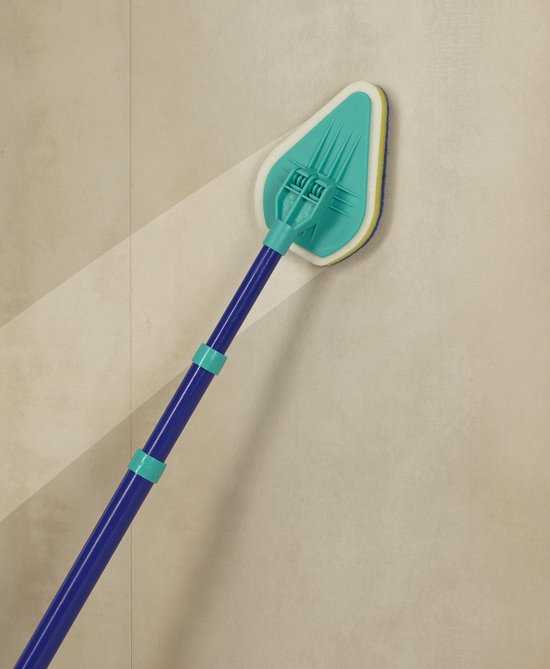 Badkamermop met sponsborstel - Blauw - Metaal - 45-90 cm