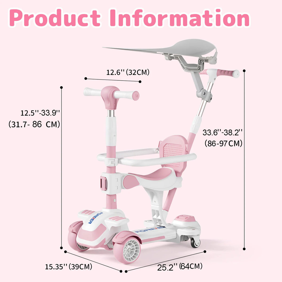 Neuleb 4 Wheel Scooter for Kids Ages 3-8 Years, Kick Kids Scooter with Swivel Seat, Max load Capacity 100KG, Adjustable Heights, Lean to Steer, Suitable for Boys & Girls, Pink