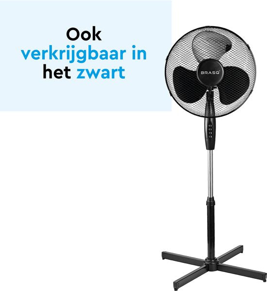 BRASQ Statiefventilator – 40 cm – Wit - In hoogte verstelbaar – 3 snelheden - 40 Watt