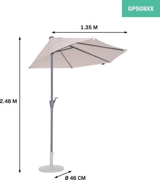 VONROC Premium Parasol Magione – Duurzame balkon parasol - Halfrond 270x135cm – UV werend doek - Beige – Incl. beschermhoes
