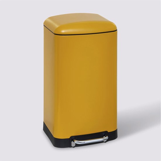 5Five Prullenbak/pedaalemmer - geel - metaal - 30 liter - 34 x 32 x 61 cm - keuken