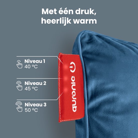Auronic Warmtekussen - Velvet - 45x45 - Draadloos - Oplaadbaar - Elektrisch kussen - Infrarood - Blauwgrijs