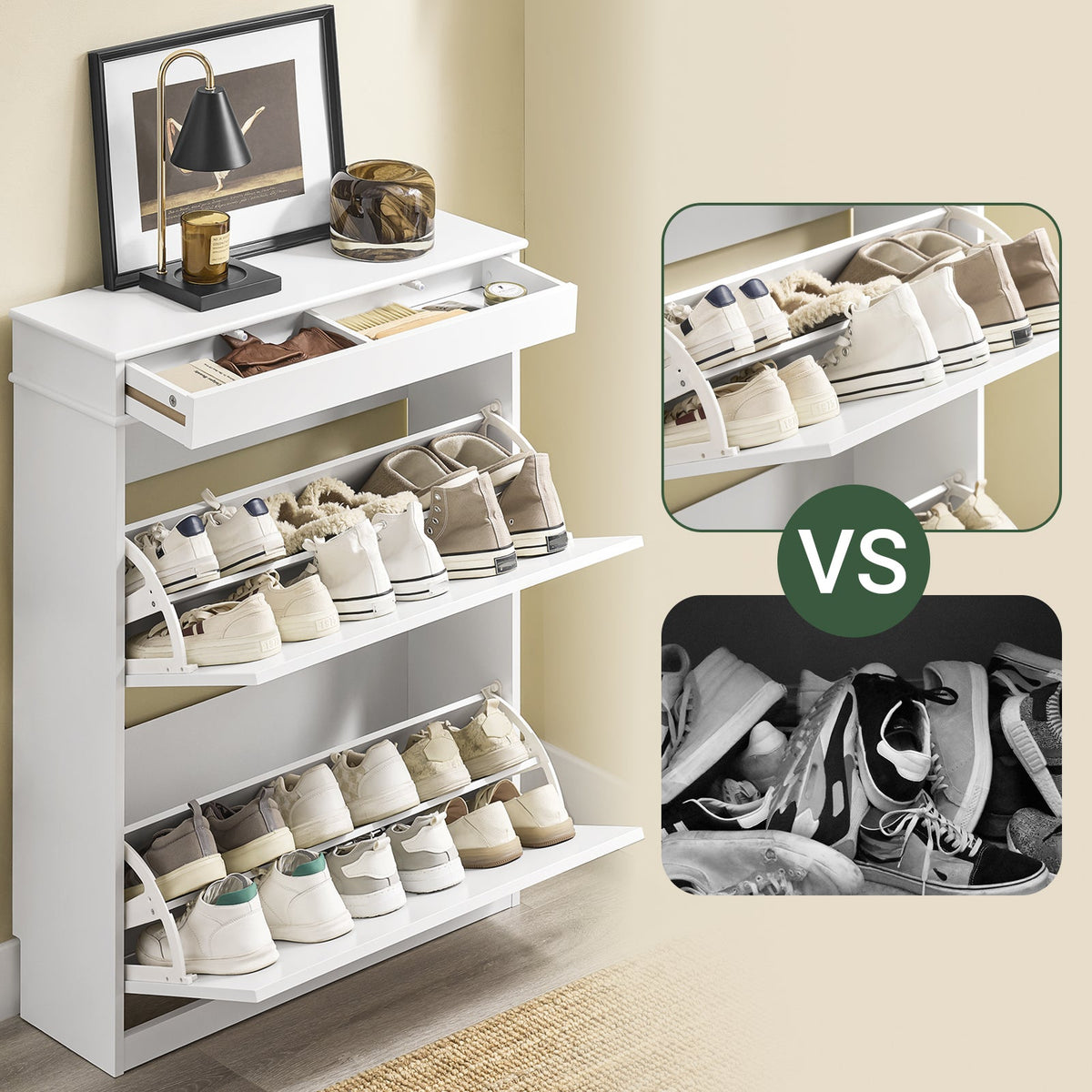 SoBuy Smalle Schoenenkast met 2 Kleppen - Schoenentipper Zwart FSR78-L-W 75 x 24 x 96 cm