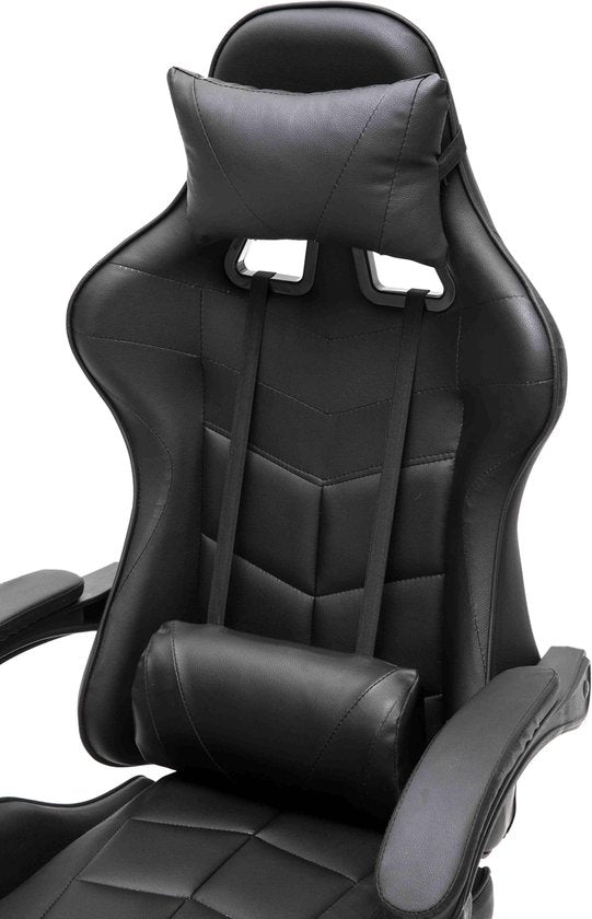 VDD Gaming - Game stoel - Gaming - Bureaustoel - Met Nekkussen & Verstelbaar Rugkussen - Met Voetsteun -Silicone Game Stoel - Draaistoel - Zwart