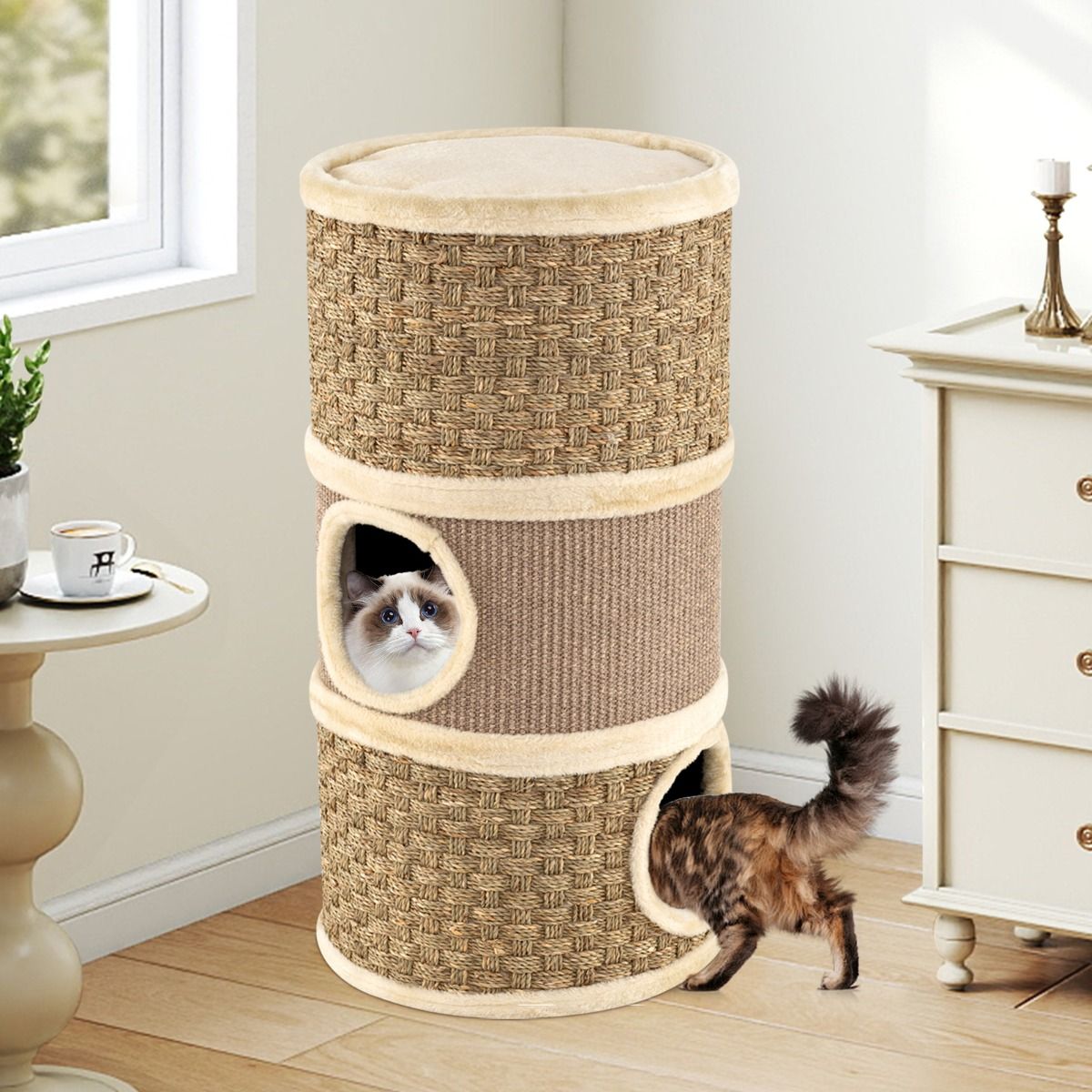 Coast Kattentoren met 3 verdiepingen - sisal krabpaal - knusse slaapplaatsen - kaki en bruin - 36 x 36 x 70 cm