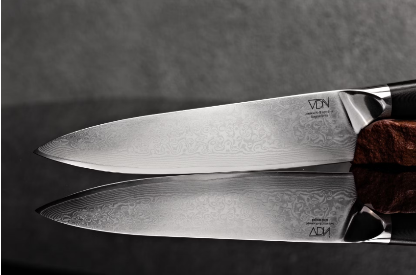 VDN Elegance Damaststaal Koksmes 21 cm – Zwart handvat, roestvrij staal