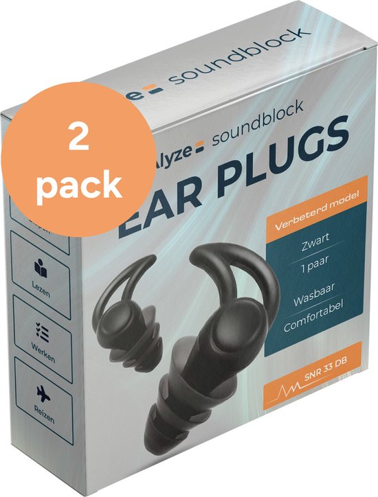 Alyze Oordoppen - 2 Pack - Earplugs - Sleep - Festival partyplug - Loop - Plugs - Anti Snore - Snurken - Gehoorbescherming - Slapen - Earplugs - Incl. storage box