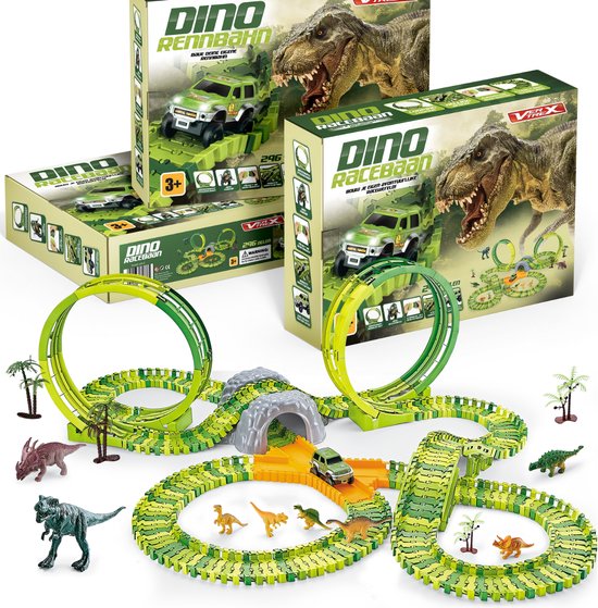 Vertrex 260-delige Dinosaurus Racebaan XXL - Dino Speelgoed - Met 2x Zelfrijdende Safari Auto