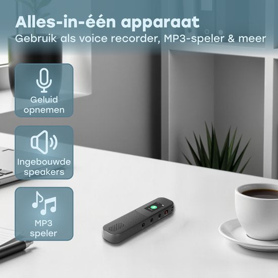 Audyn Voice Recorder Digitaal - 400 Uur Audio Opname - Afluisterapparatuur op Afstand - Dictafoon - 360° HD Opnames - Zwart