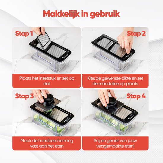 Stosh Mandoline - Groentesnijder - Uiensnijder - Spiraalsnijder - Frietsnijder - Rasp - 6-delig - Zwart - RVS - BPA vrij