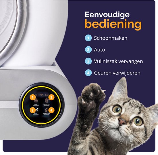 Viervoeter Automatische Kattenbak – Zelfreinigend – Bedienen via App – incl matje en 3 rollen opvangzakjes - 65L