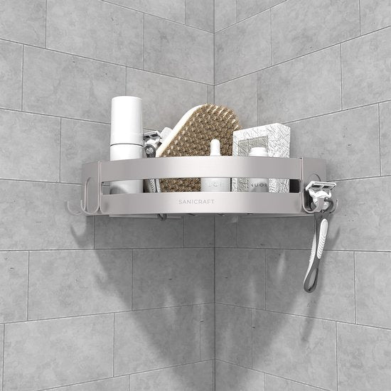 Sanicraft® - Doucherek - Doucherek zonder Boren - Geschikt voor elk type Muur - Doucherek Hangend - Doucherekje Hoek - Doucherekje - Doucheplank - Roestvrij - 2 Stuks