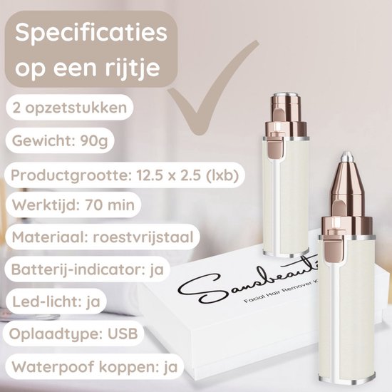 Wenkbrauw Trimmer - Gezichtsontharing Dames - Gezichtshaar Verwijderen Vrouw - Sansbeauté® - Safety Razor - Ladyshave - Flawless Gezichts Ontharing - Wenkbrauw Scheermesje