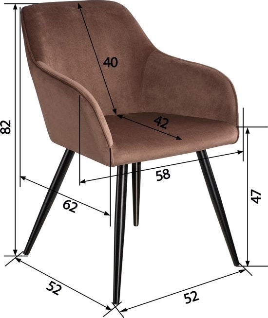 tectake® - Stoel - eetkamerstoel - Marilyn fluweellook zwart/bruin - 403661
