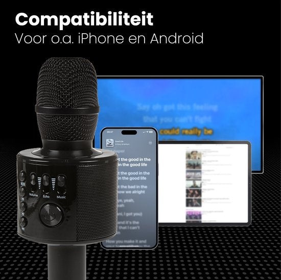 Auronic Karaoke Microfoon - Voor Kinderen en Volwassenen - Bluetooth - Draadloos - met Speaker - Zwart