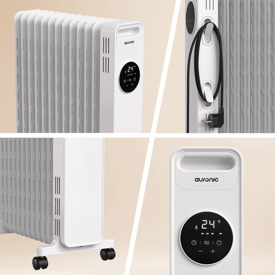 Auronic Olieradiator - Elektrische Kachel - 3 standen - met afstandbediening - 2500W Heater - Wit