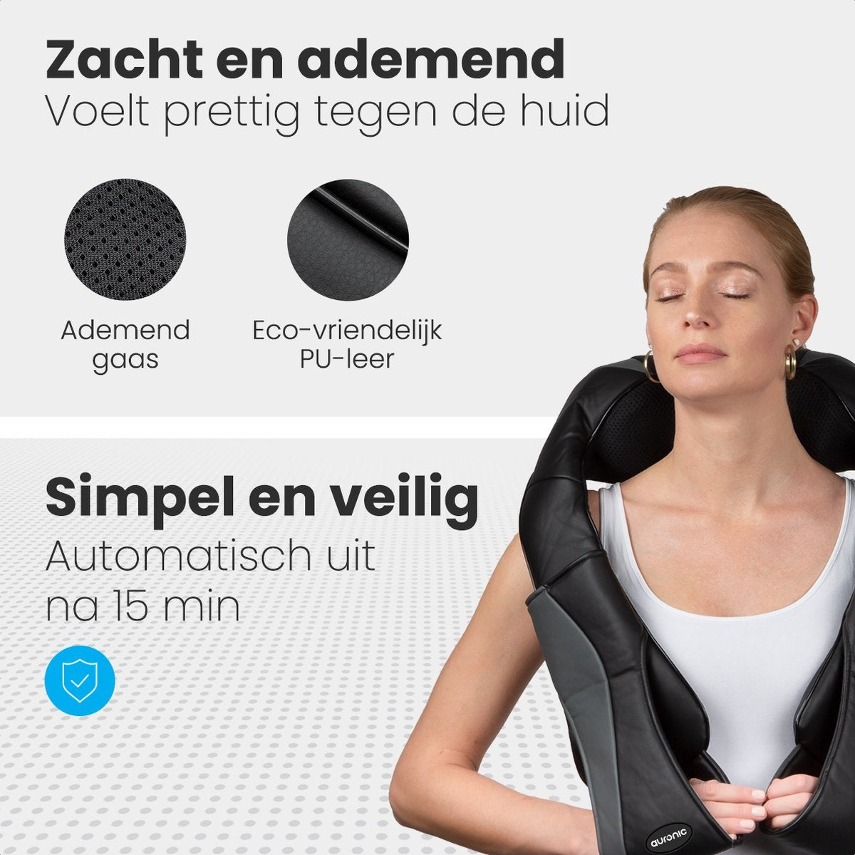 Auronic Shiatsu Massagekussen - Warmtefunctie met Infrarood - 100-240V - Zwart - 41x17x50 cm