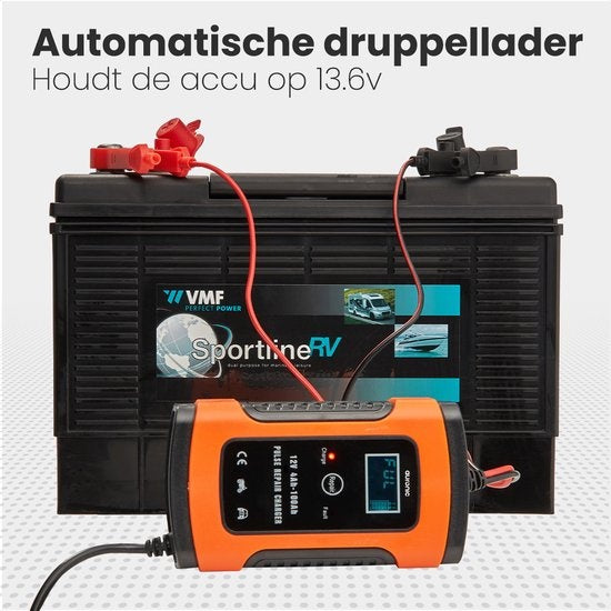 Auronic Acculader - Druppellader - voor Auto en Motor - 12V - tot 100Ah - Oranje
