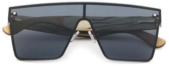 Bluxer® Zonnebril - Hippe Zonnebril Gepolariseerd - UV400 Lens - Oversize RVS Frame - Ebony Veneer Wood - Grijze Lens