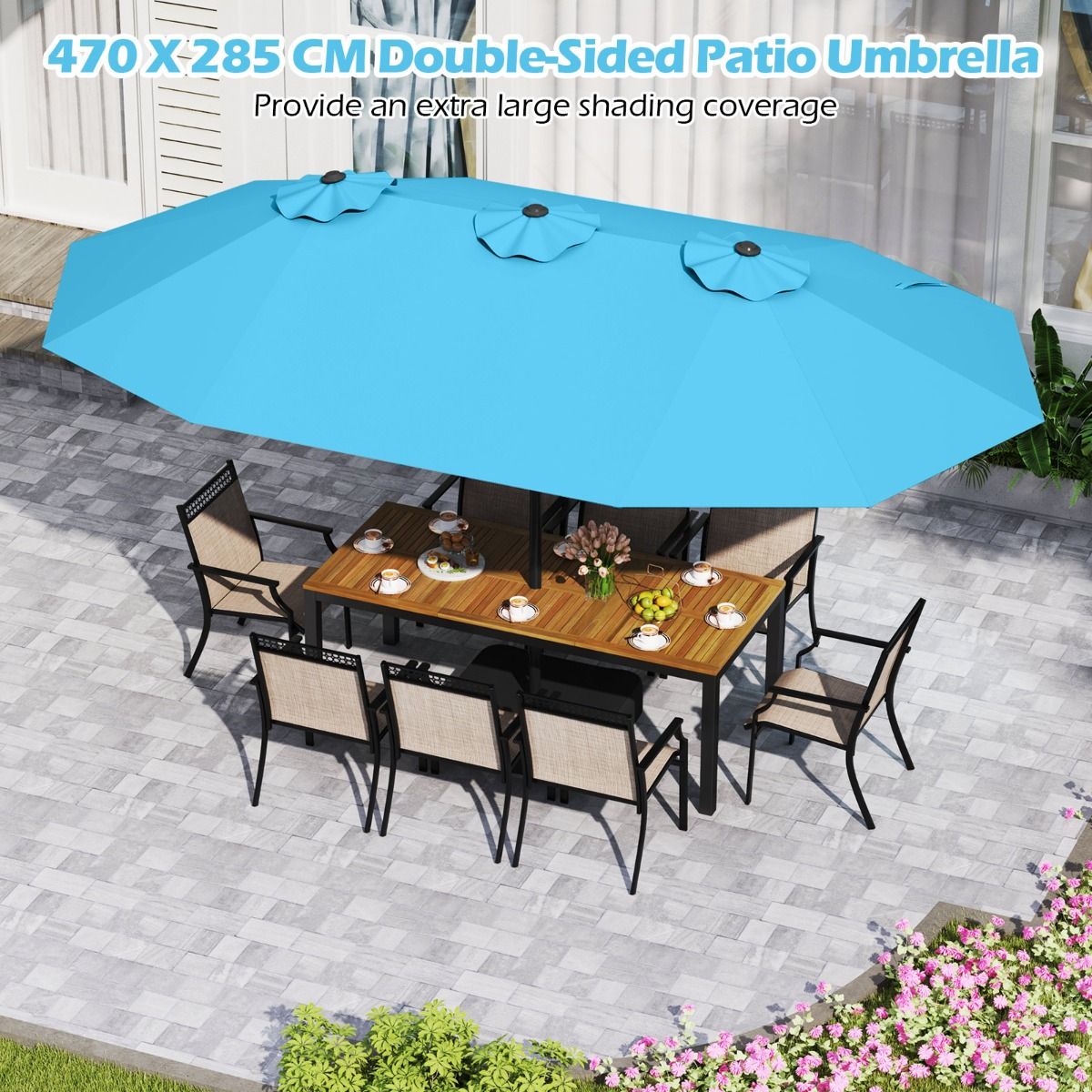 Coast Dubbele Terrasparasol 470x285x261 cm - Turquoise - Verzwaarde Voet met Zwengel - 12 Sterke Baleinen - Rechthoekige Tuin- en Terrasparasol