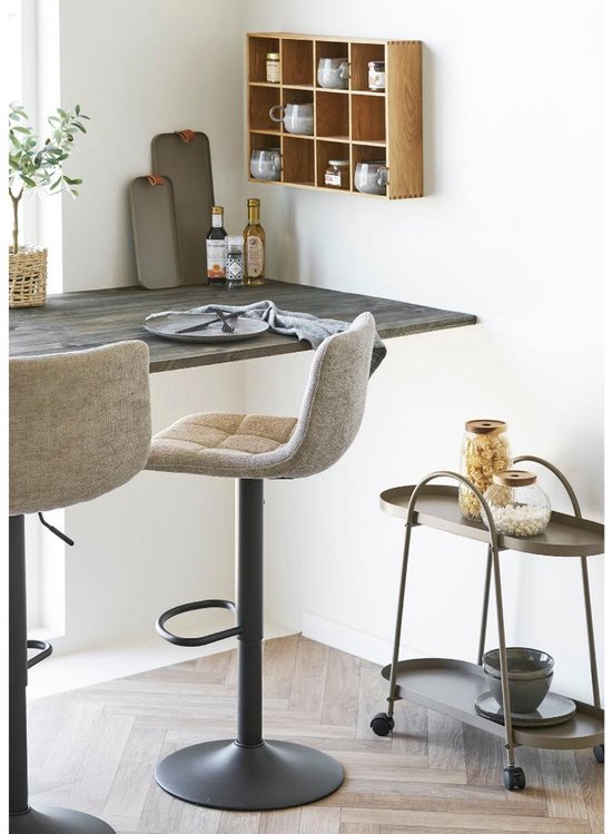 Anea Barstoel – In Hoogte Verstelbaar – Stoffen Zitting met Metalen Frame – Modern Design - Grijs