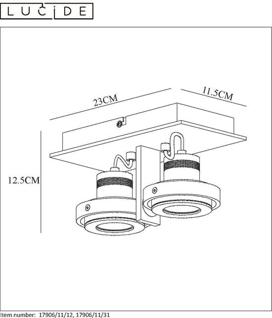Lucide LANDA Plafondspot - LED Dim to warm - GU10 - 2x5W 3000K/2200K - Mat chroom